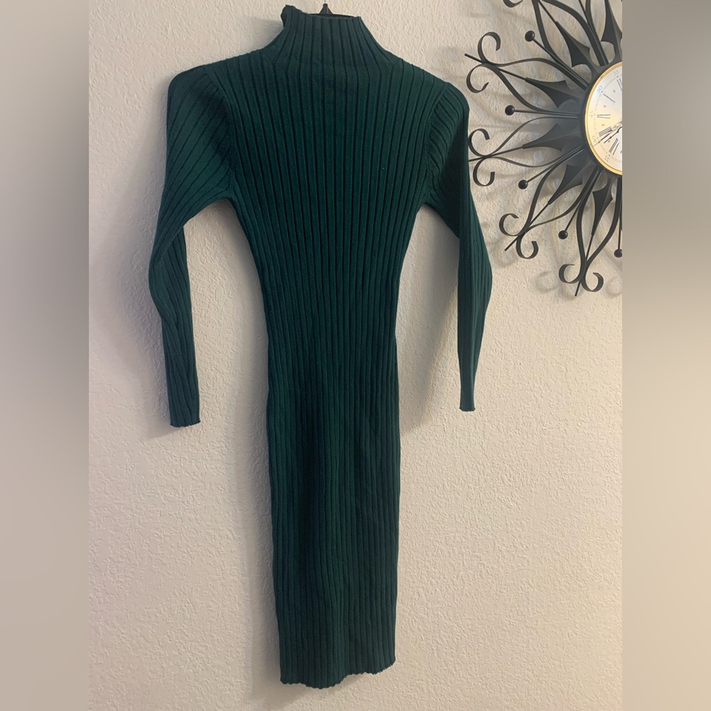 Merokeety Women's Ribbed Long Sleeve Sweater Dress Slim Fit Knitted Midi Size M